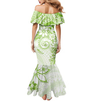 Polynesian Pattern With Plumeria Flowers Mermaid Dress Lime Green LT05 - Polynesian Pride
