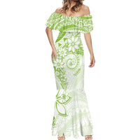 Polynesian Pattern With Plumeria Flowers Mermaid Dress Lime Green LT05 - Polynesian Pride