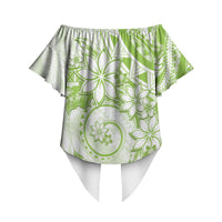 Polynesian Pattern With Plumeria Flowers Off Shoulder Wrap Waist Top Lime Green LT05 - Polynesian Pride