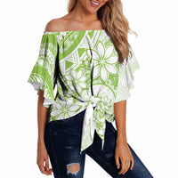 Polynesian Pattern With Plumeria Flowers Off Shoulder Wrap Waist Top Lime Green LT05 - Polynesian Pride