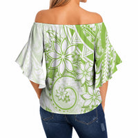 Polynesian Pattern With Plumeria Flowers Off Shoulder Wrap Waist Top Lime Green LT05 - Polynesian Pride