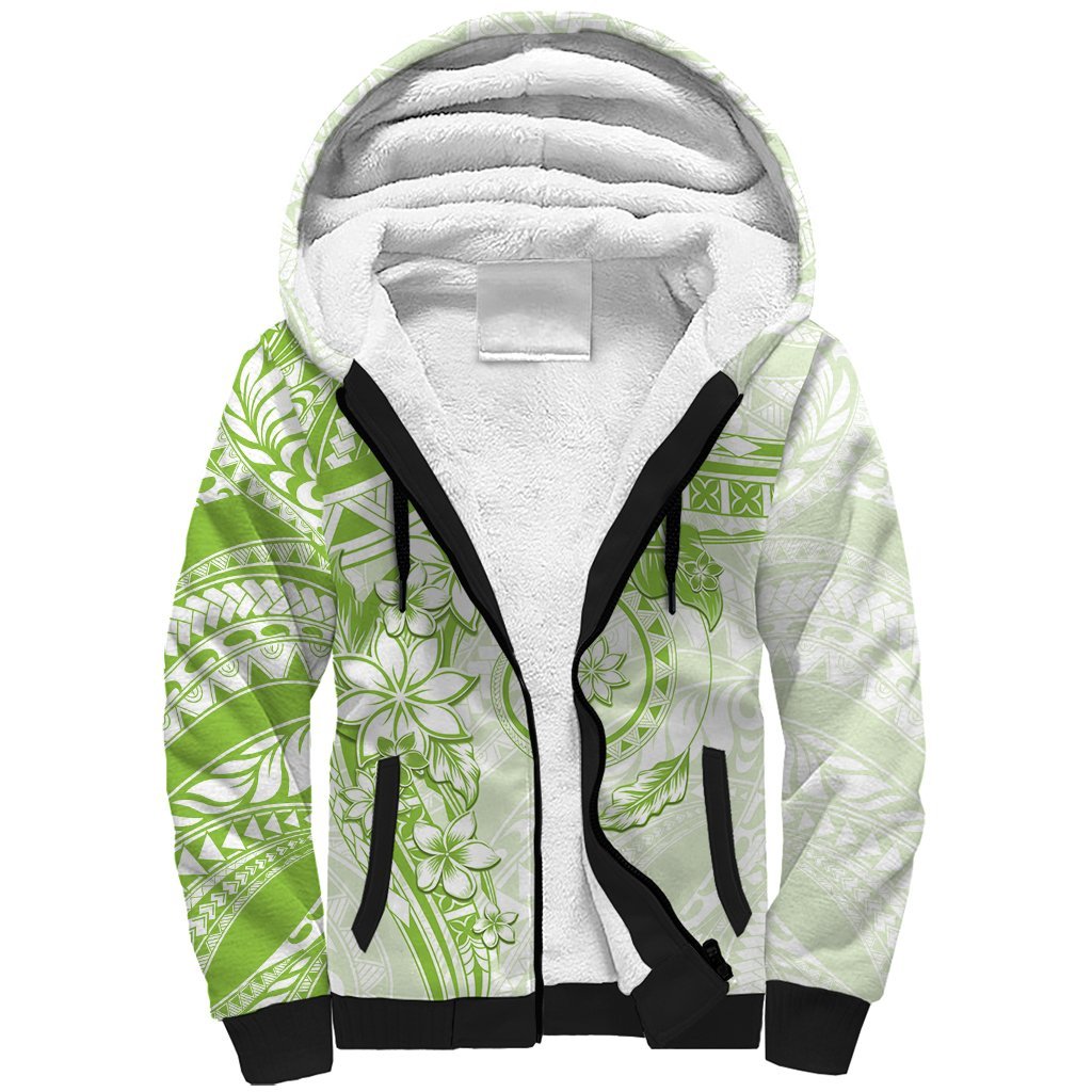 Polynesian Pattern With Plumeria Flowers Sherpa Hoodie Lime Green LT05 Unisex Lime Green - Polynesian Pride