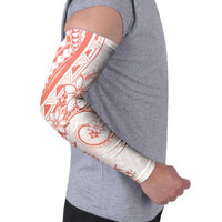 Polynesian Pattern With Plumeria Flowers Arm Sleeves Orange Peach - Polynesian Pride