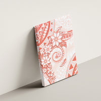 Polynesian Pattern With Plumeria Flowers Canvas Wall Art Orange Peach