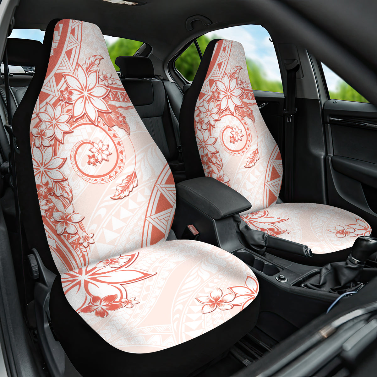 Polynesian Pattern With Plumeria Flowers Car Seat Cover Orange Peach LT05 One Size Peach - Polynesian Pride