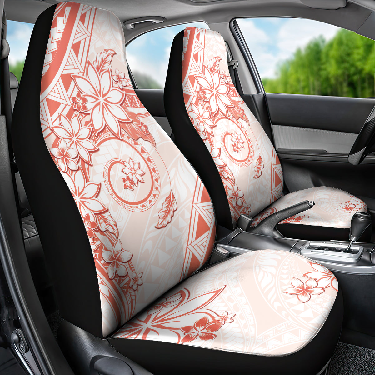 Polynesian Pattern With Plumeria Flowers Car Seat Cover Orange Peach LT05 - Polynesian Pride