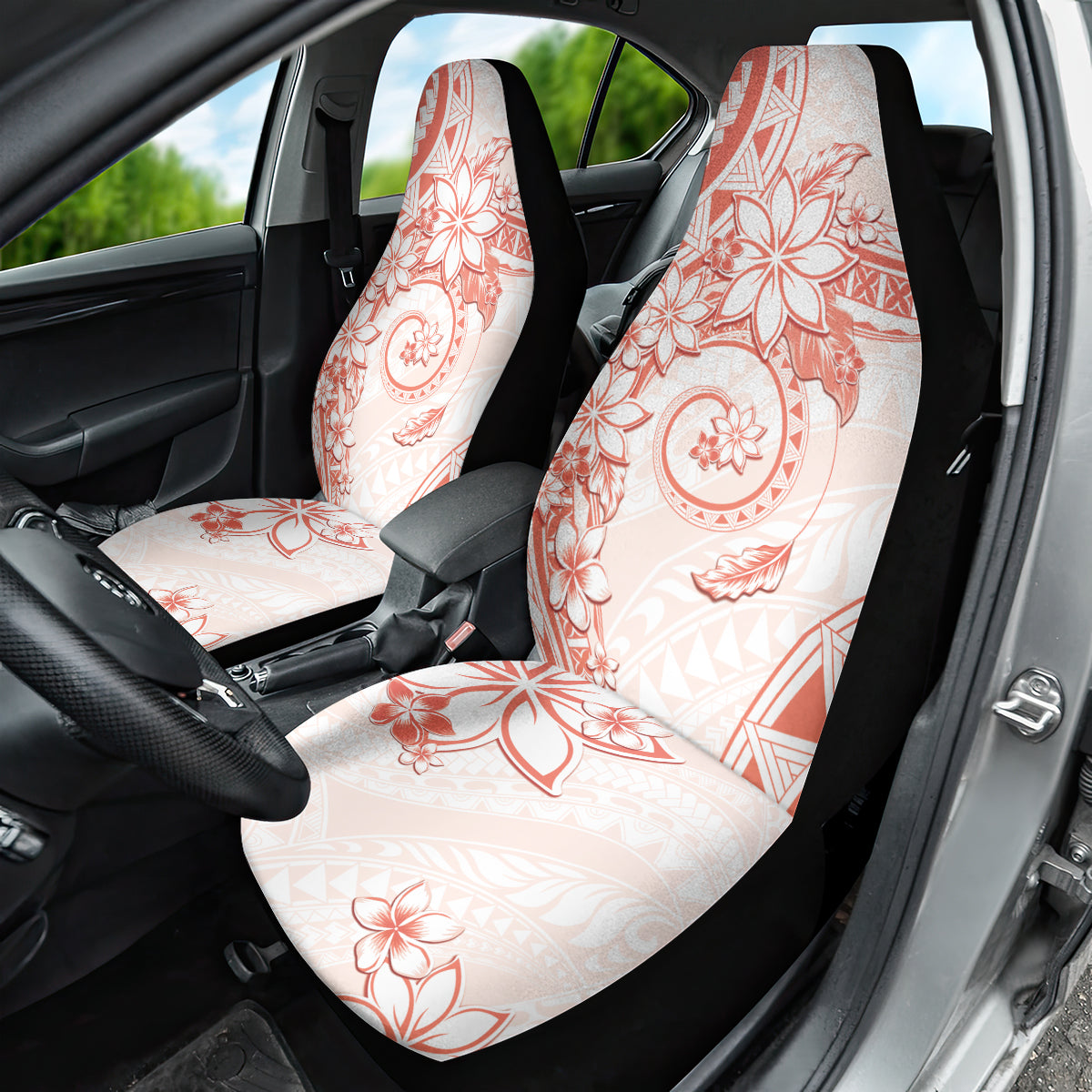 Polynesian Pattern With Plumeria Flowers Car Seat Cover Orange Peach LT05 - Polynesian Pride
