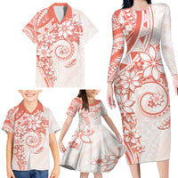 Polynesian Pattern With Plumeria Flowers Family Matching Long Sleeve Bodycon Dress and Hawaiian Shirt Orange Peach LT05 - Polynesian Pride