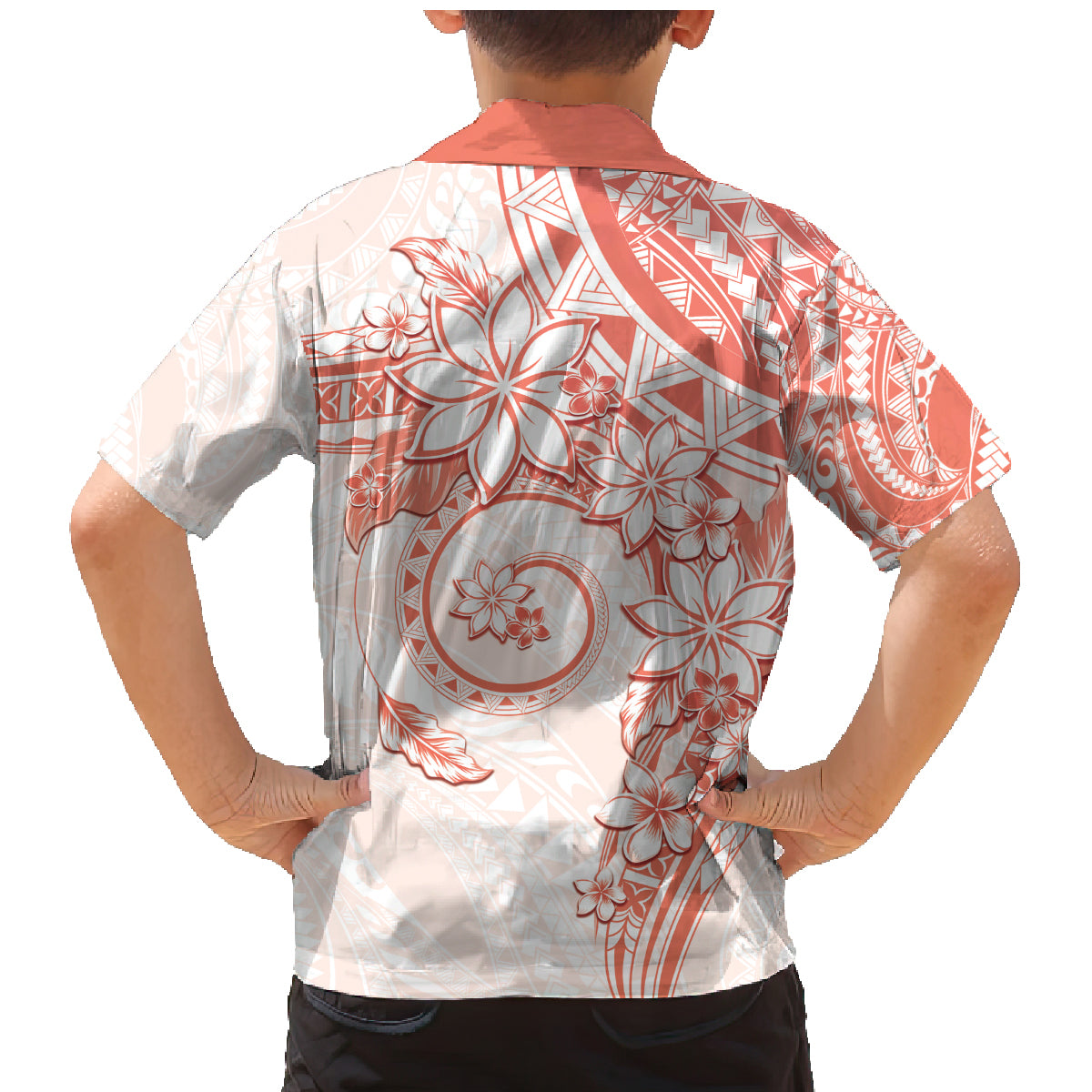 Polynesian Pattern With Plumeria Flowers Family Matching Mermaid Dress and Hawaiian Shirt Orange Peach LT05 - Polynesian Pride