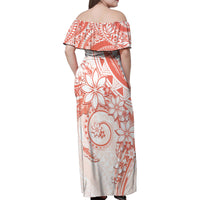 Polynesian Pattern With Plumeria Flowers Family Matching Off Shoulder Maxi Dress and Hawaiian Shirt Orange Peach LT05 - Polynesian Pride