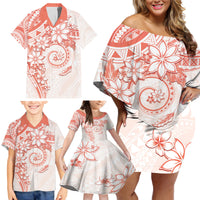 Polynesian Pattern With Plumeria Flowers Family Matching Off Shoulder Short Dress and Hawaiian Shirt Orange Peach LT05 - Polynesian Pride