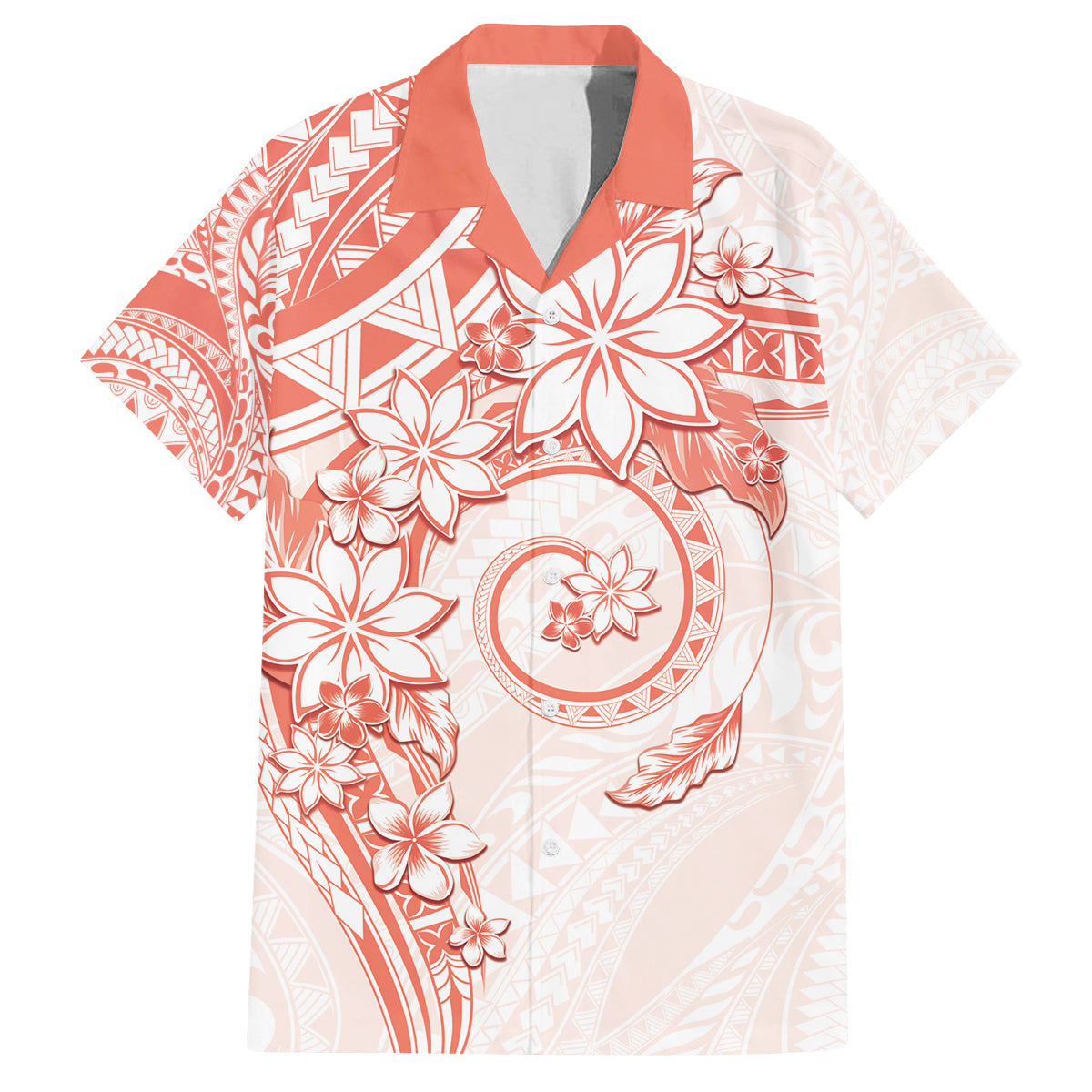 Polynesian Pattern With Plumeria Flowers Family Matching Summer Maxi Dress and Hawaiian Shirt Orange Peach LT05 Dad's Shirt - Short Sleeve Peach - Polynesian Pride
