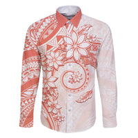 Polynesian Pattern With Plumeria Flowers Family Matching Tank Maxi Dress and Hawaiian Shirt Orange Peach LT05 Dad's Shirt - Long Sleeve Peach - Polynesian Pride