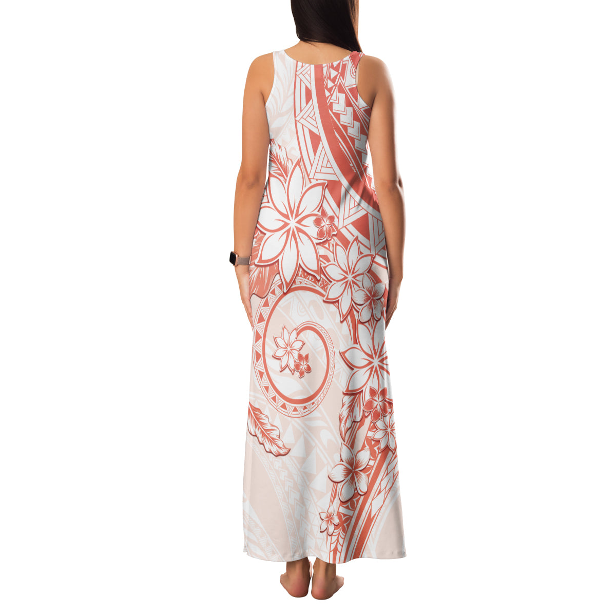 Polynesian Pattern With Plumeria Flowers Family Matching Tank Maxi Dress and Hawaiian Shirt Orange Peach LT05 - Polynesian Pride