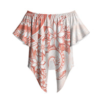 Polynesian Pattern With Plumeria Flowers Off Shoulder Wrap Waist Top Orange Peach LT05 Peach - Polynesian Pride
