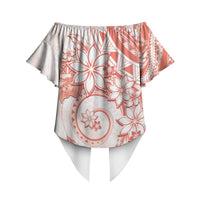 Polynesian Pattern With Plumeria Flowers Off Shoulder Wrap Waist Top Orange Peach LT05 - Polynesian Pride