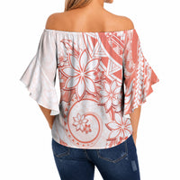 Polynesian Pattern With Plumeria Flowers Off Shoulder Wrap Waist Top Orange Peach LT05 - Polynesian Pride
