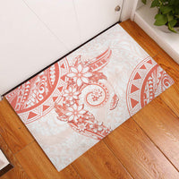 Polynesian Pattern With Plumeria Flowers Rubber Doormat Orange Peach