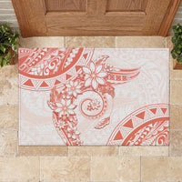 Polynesian Pattern With Plumeria Flowers Rubber Doormat Orange Peach