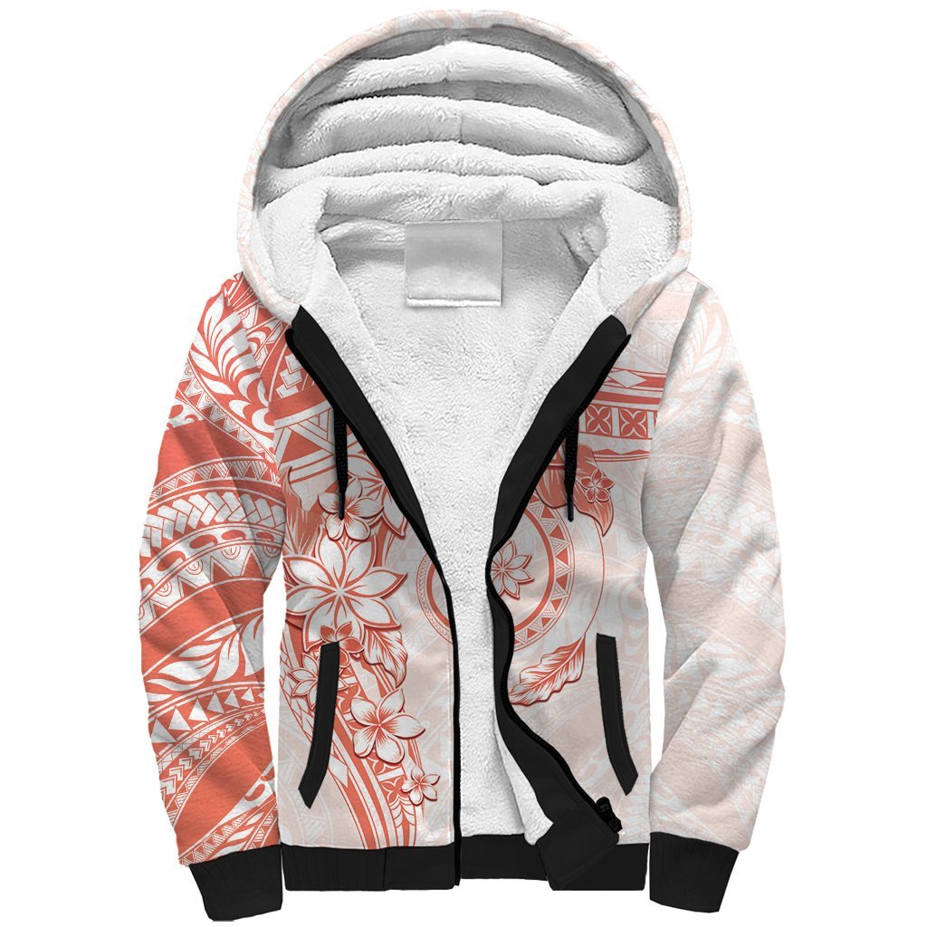 Polynesian Pattern With Plumeria Flowers Sherpa Hoodie Orange Peach LT05 Unisex Peach - Polynesian Pride