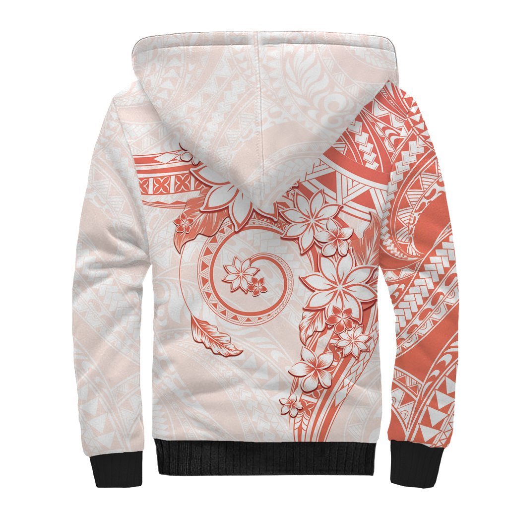 Polynesian Pattern With Plumeria Flowers Sherpa Hoodie Orange Peach LT05 - Polynesian Pride