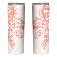 Orange Peach Polynesian Pattern With Plumeria Flowers Skinny Tumbler