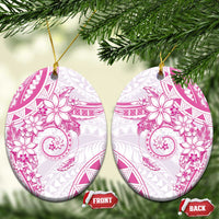 Polynesian Pattern With Plumeria Flowers Ceramic Ornament Pink