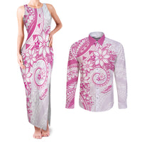 Polynesian Pattern With Plumeria Flowers Couples Matching Tank Maxi Dress and Long Sleeve Button Shirt Pink LT05 Pink - Polynesian Pride