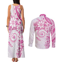 Polynesian Pattern With Plumeria Flowers Couples Matching Tank Maxi Dress and Long Sleeve Button Shirt Pink LT05 - Polynesian Pride