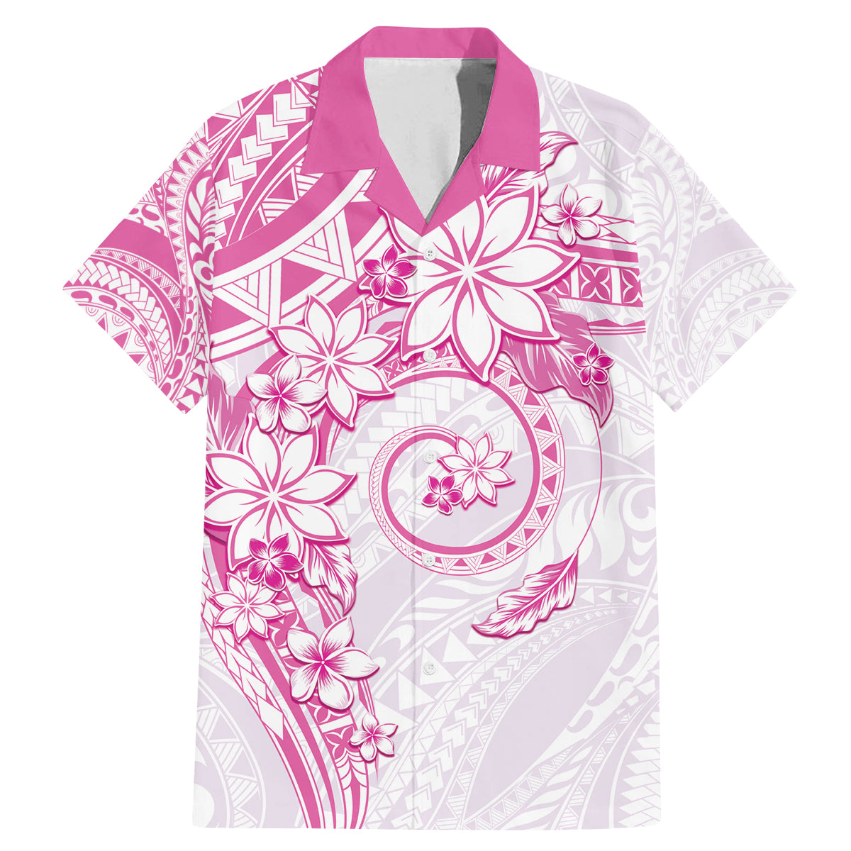 Polynesian Pattern With Plumeria Flowers Family Matching Mermaid Dress and Hawaiian Shirt Pink LT05 Dad's Shirt - Short Sleeve Pink - Polynesian Pride