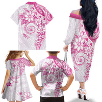 Polynesian Pattern With Plumeria Flowers Family Matching Off The Shoulder Long Sleeve Dress and Hawaiian Shirt Pink LT05 - Polynesian Pride
