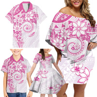 Polynesian Pattern With Plumeria Flowers Family Matching Off Shoulder Short Dress and Hawaiian Shirt Pink LT05 - Polynesian Pride