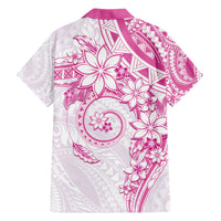 Polynesian Pattern With Plumeria Flowers Family Matching Off Shoulder Short Dress and Hawaiian Shirt Pink LT05 - Polynesian Pride