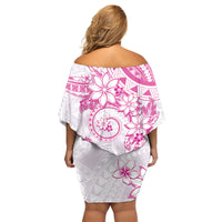 Polynesian Pattern With Plumeria Flowers Family Matching Off Shoulder Short Dress and Hawaiian Shirt Pink LT05 - Polynesian Pride
