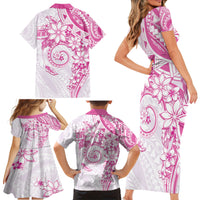 Polynesian Pattern With Plumeria Flowers Family Matching Short Sleeve Bodycon Dress and Hawaiian Shirt Pink LT05 - Polynesian Pride