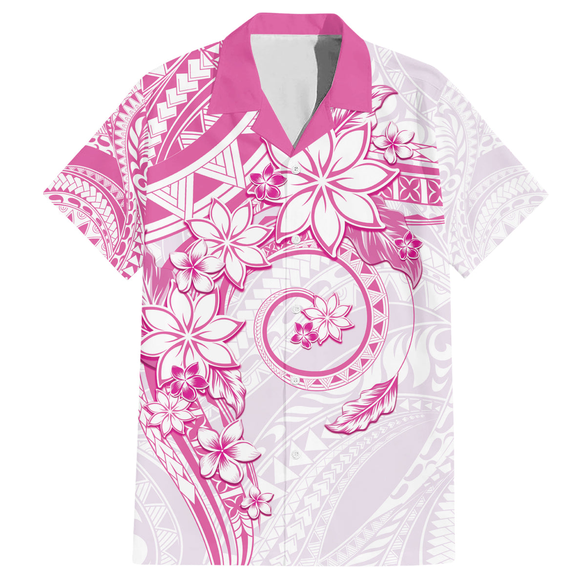 Polynesian Pattern With Plumeria Flowers Family Matching Short Sleeve Bodycon Dress and Hawaiian Shirt Pink LT05 Dad's Shirt - Short Sleeve Pink - Polynesian Pride