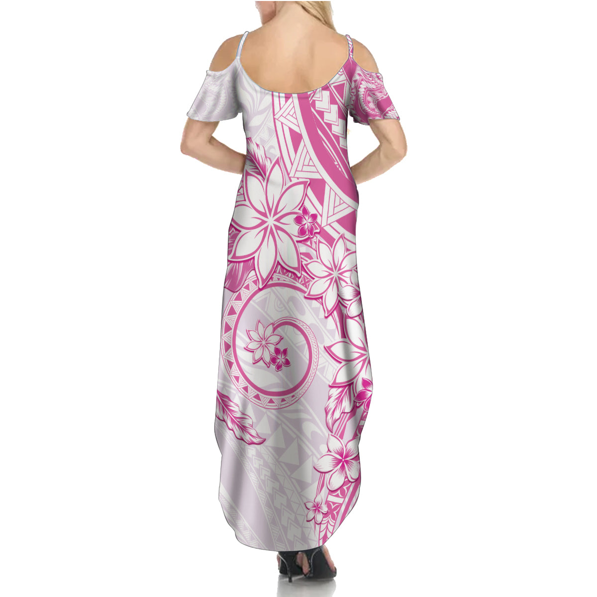 Polynesian Pattern With Plumeria Flowers Family Matching Summer Maxi Dress and Hawaiian Shirt Pink LT05 - Polynesian Pride