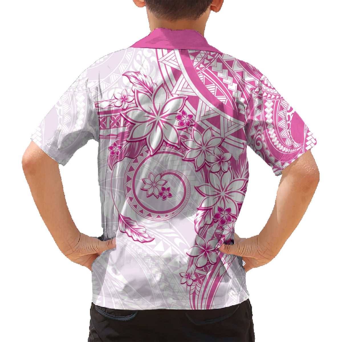 Polynesian Pattern With Plumeria Flowers Kid Hawaiian Shirt Pink LT05 - Polynesian Pride