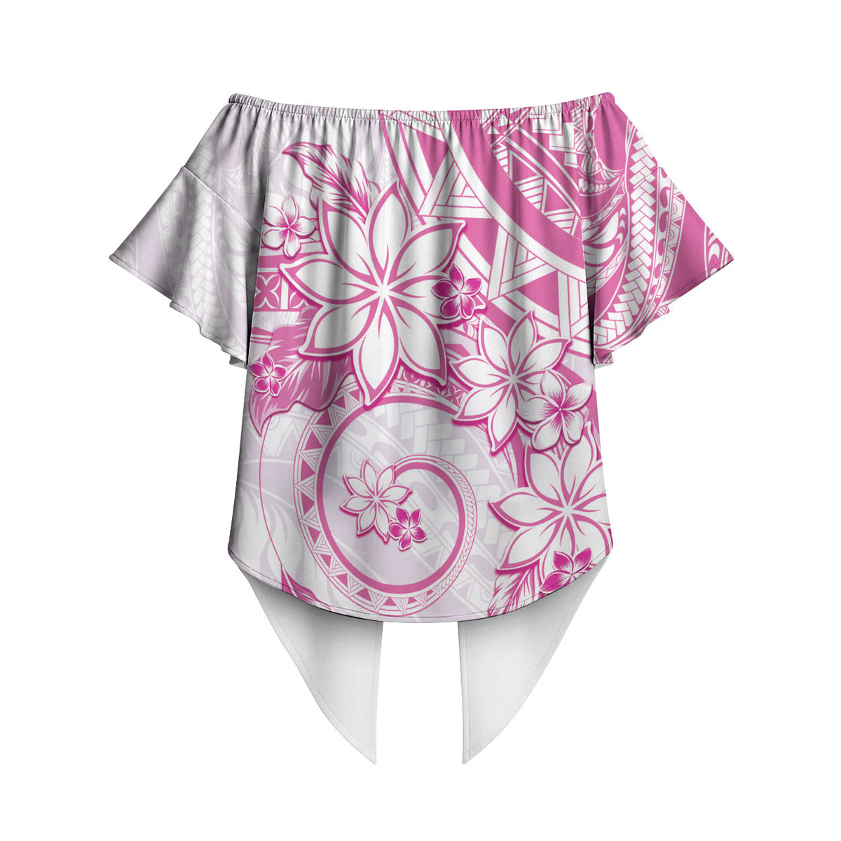 Polynesian Pattern With Plumeria Flowers Off Shoulder Wrap Waist Top Pink LT05 - Polynesian Pride