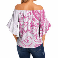 Polynesian Pattern With Plumeria Flowers Off Shoulder Wrap Waist Top Pink LT05 - Polynesian Pride