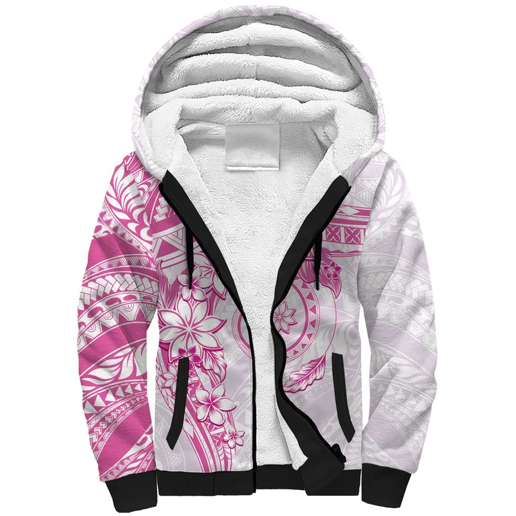 Polynesian Pattern With Plumeria Flowers Sherpa Hoodie Pink LT05 Unisex Pink - Polynesian Pride