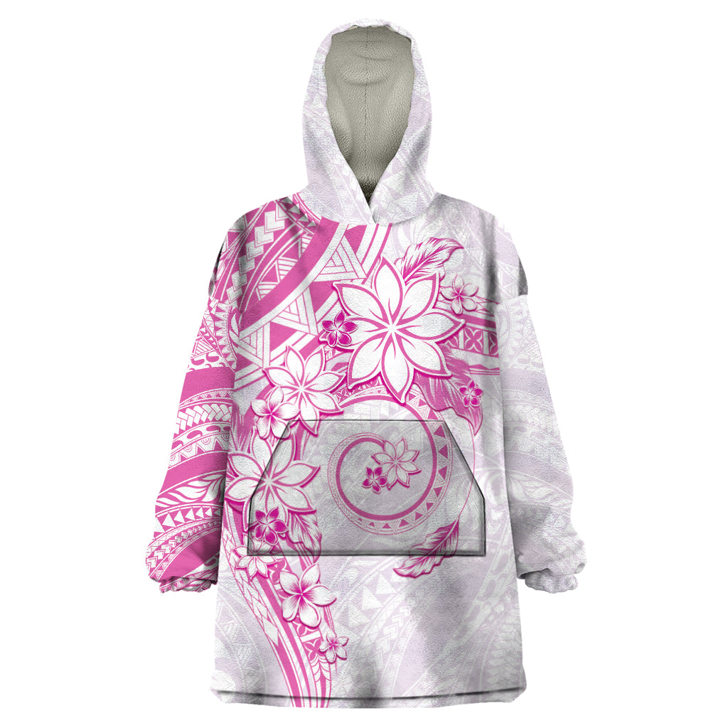 Polynesian Pattern With Plumeria Flowers Wearable Blanket Hoodie Pink LT05 One Size Pink - Polynesian Pride