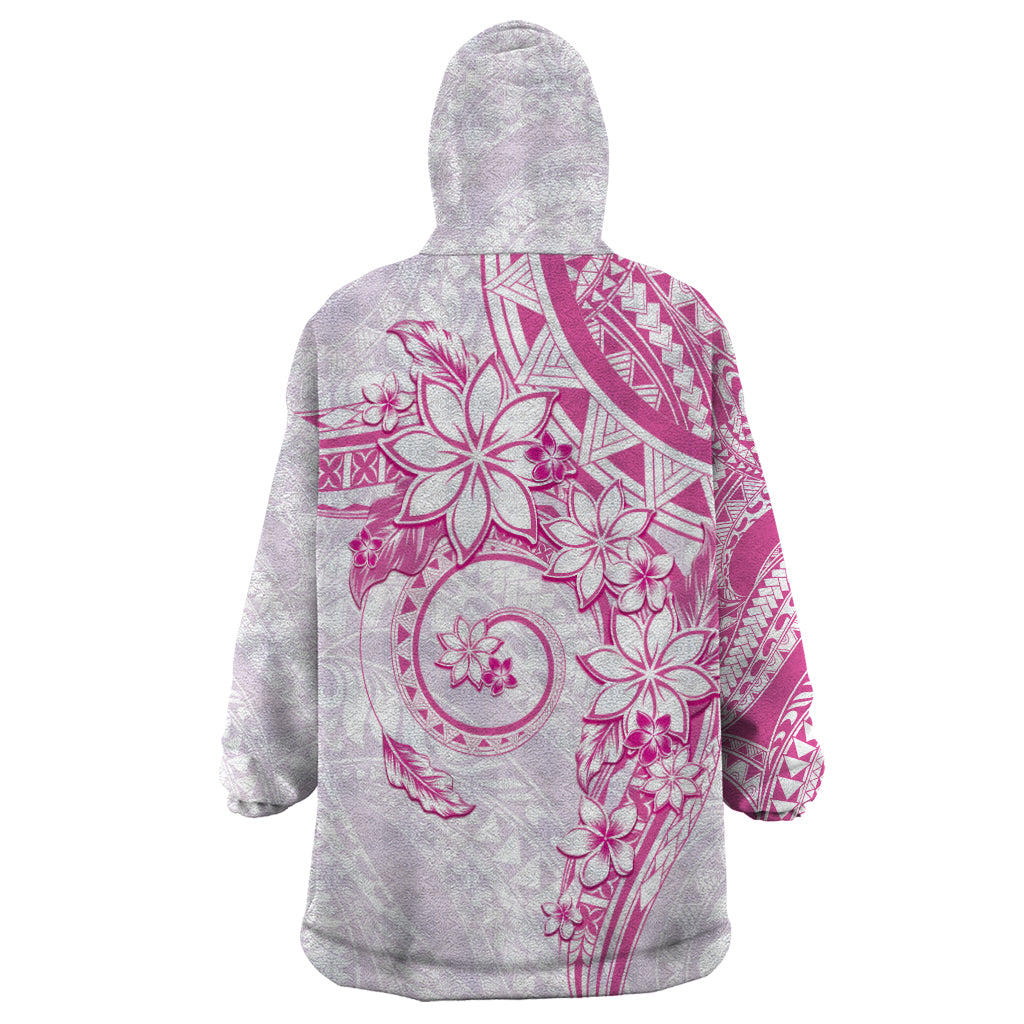 Polynesian Pattern With Plumeria Flowers Wearable Blanket Hoodie Pink LT05 - Polynesian Pride