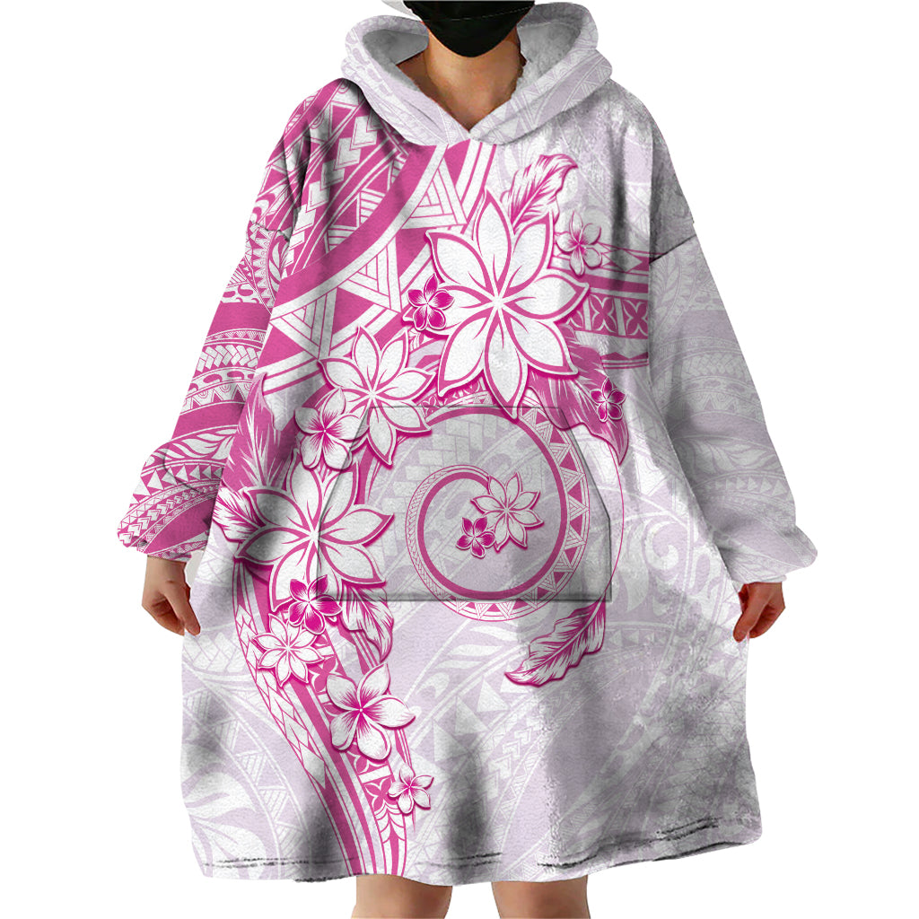 Polynesian Pattern With Plumeria Flowers Wearable Blanket Hoodie Pink LT05 - Polynesian Pride