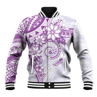Polynesian Pattern With Plumeria Flowers Baseball Jacket Purple