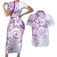 Polynesian Pattern With Plumeria Flowers Couples Matching Short Sleeve Bodycon Dress and Hawaiian Shirt Purple LT05 Purple - Polynesian Pride