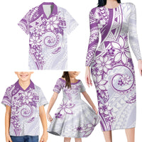 Polynesian Pattern With Plumeria Flowers Family Matching Long Sleeve Bodycon Dress and Hawaiian Shirt Purple LT05 - Polynesian Pride