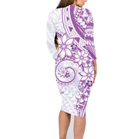 Polynesian Pattern With Plumeria Flowers Family Matching Long Sleeve Bodycon Dress and Hawaiian Shirt Purple LT05 - Polynesian Pride