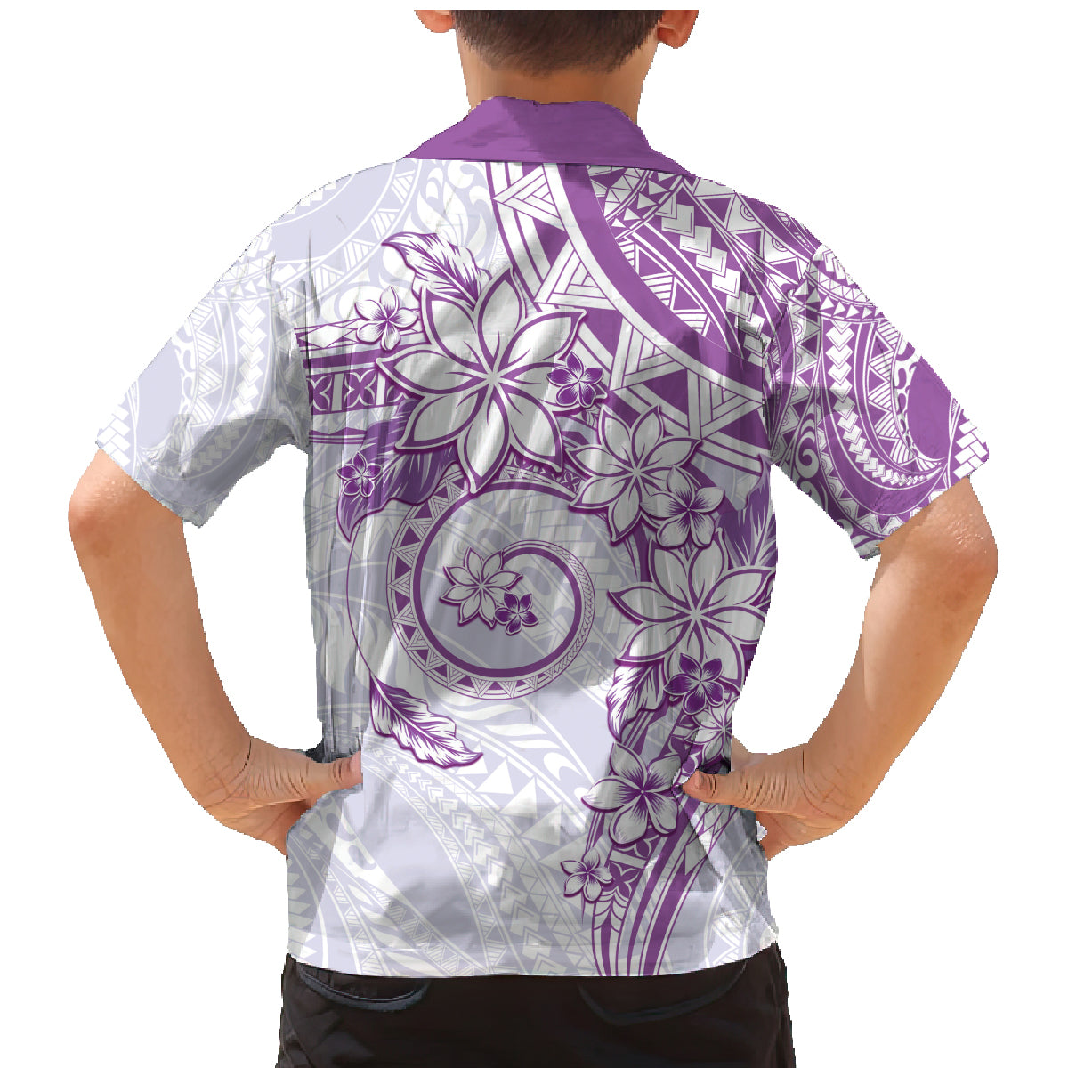 Polynesian Pattern With Plumeria Flowers Family Matching Mermaid Dress and Hawaiian Shirt Purple LT05 - Polynesian Pride