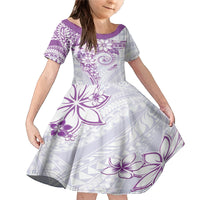 Polynesian Pattern With Plumeria Flowers Family Matching Mermaid Dress and Hawaiian Shirt Purple LT05 Daughter's Dress Purple - Polynesian Pride
